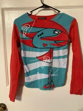 Women's Long-Sleeve Graphic Tee - Teal & Red